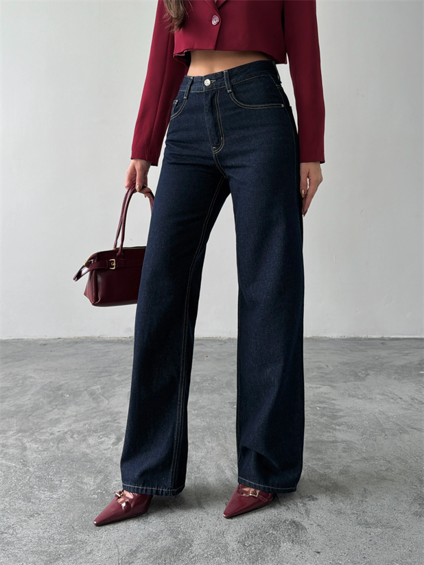 Vintage Wide Leg Jean Pantolon - Lacivert