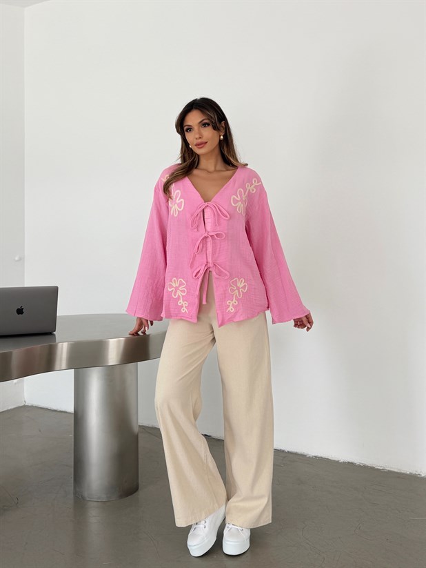 Nakışlı Kimono Takım  - Pembe