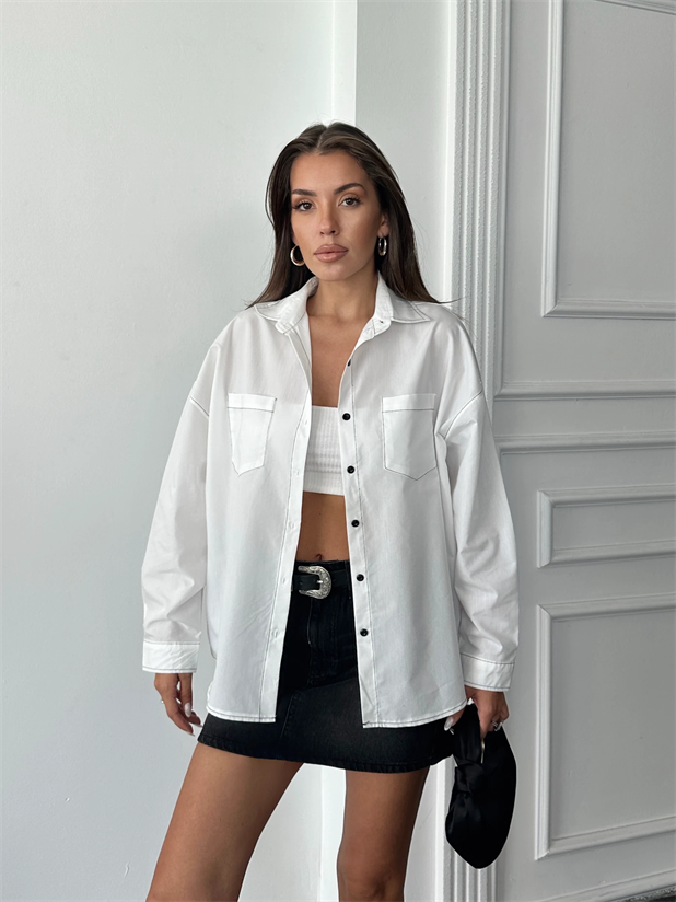 Süs Dikiş Detay Gömlek - Beyaz