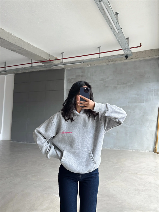 Another Kapüşonlu Sweatshirt Gri Melanj - Gri Melanj
