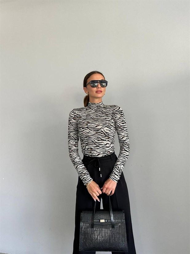 Desenli Balıkçı Bluz - Gri Zebra