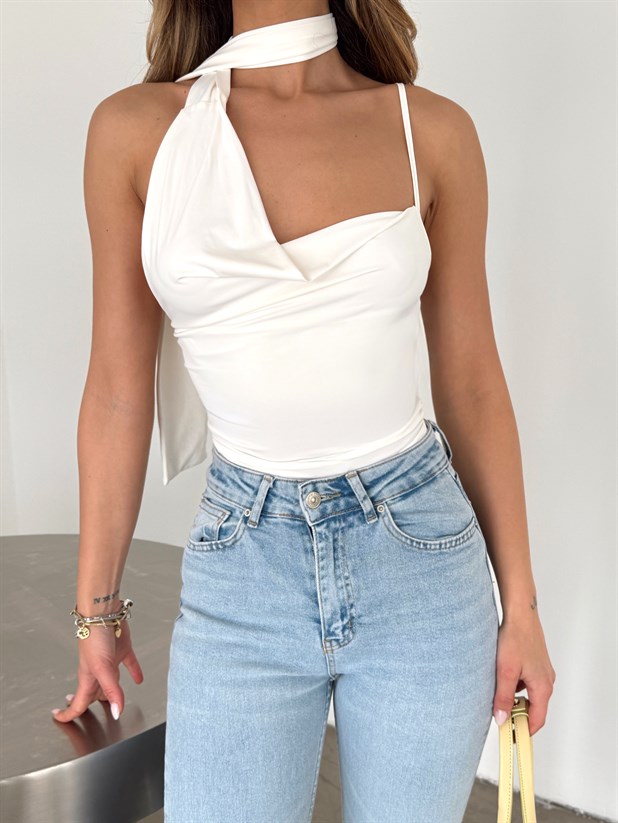 Fularlı Sandy Bluz - Beyaz