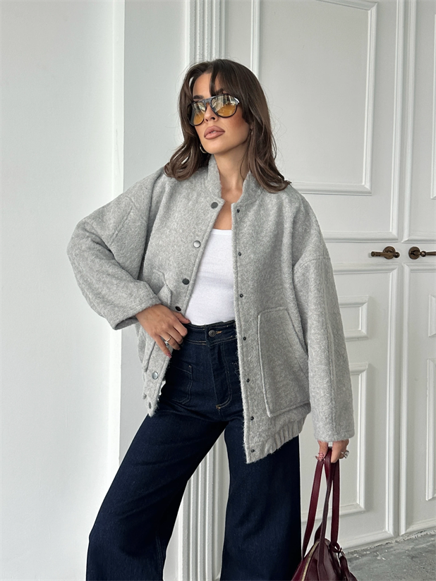 Kırçıllı Kaşe Mont - Gri