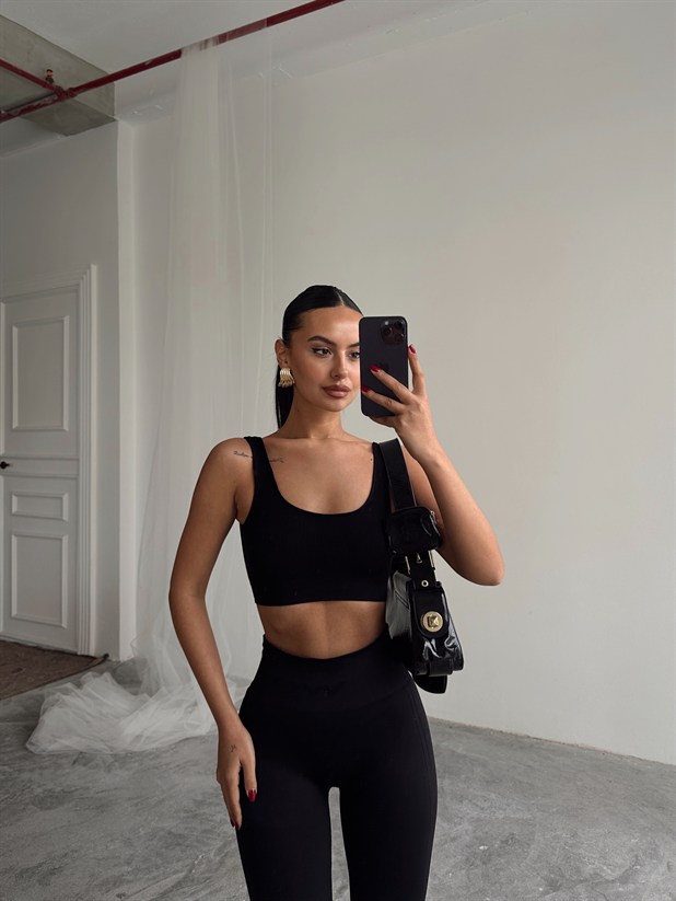 Seamless Fitilli Crop - Siyah