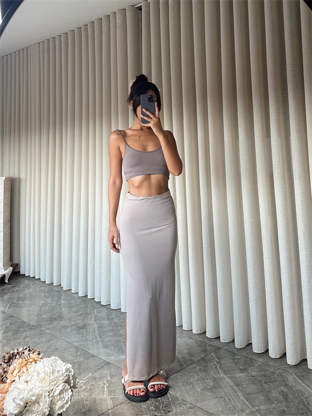 Yanı Yırtmaçlı Etek - Vizon