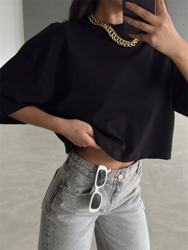 Oversize Basic Crop - Siyah