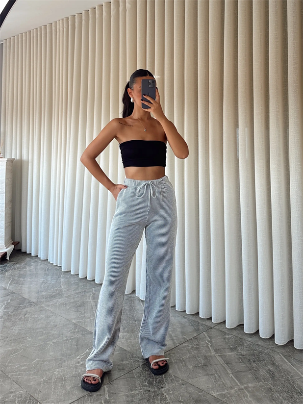 Çizgili Pantolon - Siyah