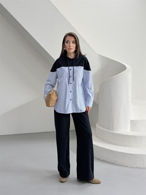 Kapüşonlu Gömlek Pantolon Takım - Lacivert