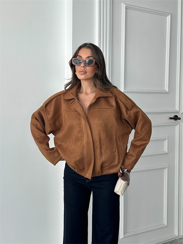 Bomber Süet Ceket - Taba