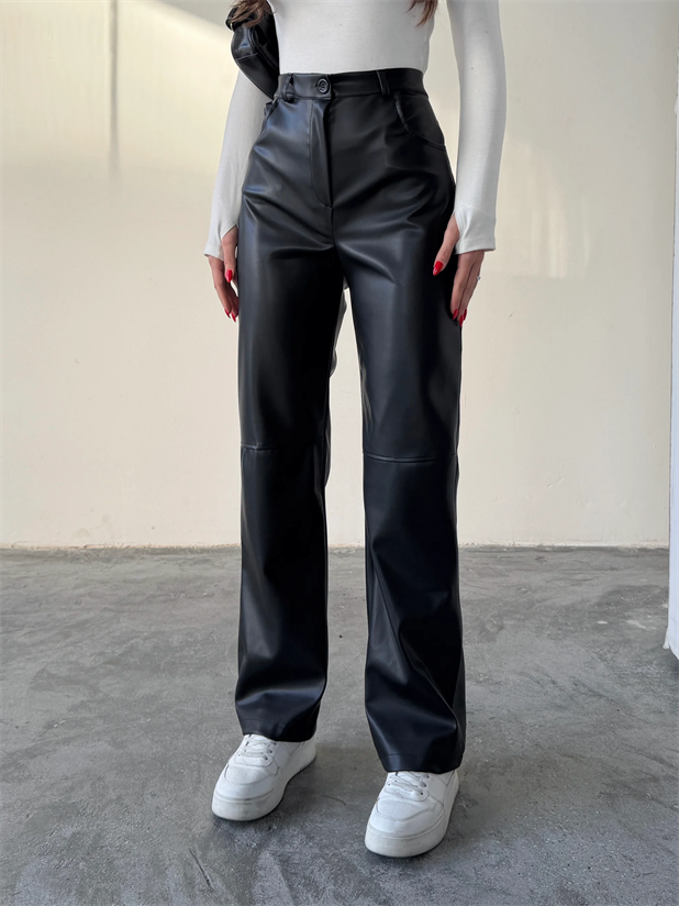 Cepli Suni Deri Pantolon - Siyah