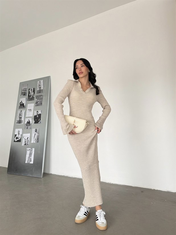 Maxi Triko Elbise  - Taş