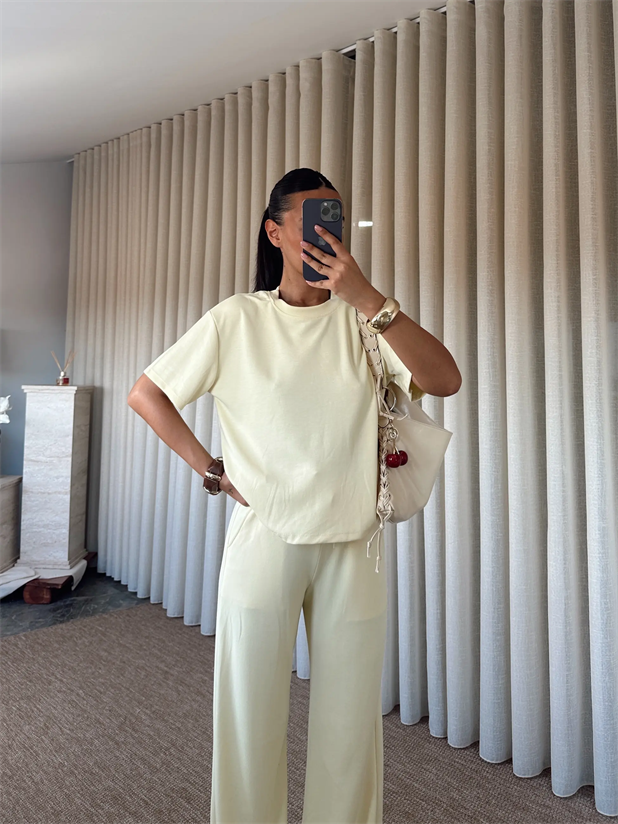Modal Pantolon T-shirt Takım - Sarı