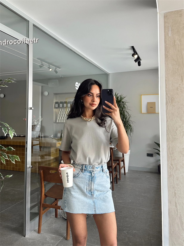 Düz Oversize Basic - Gri