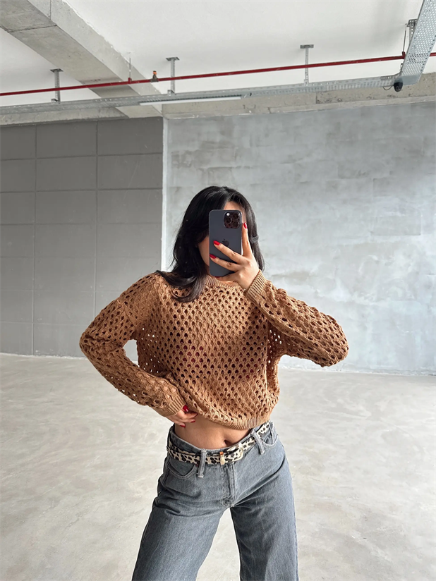 Delik Detaylı Trend Kazak Taba - Taba