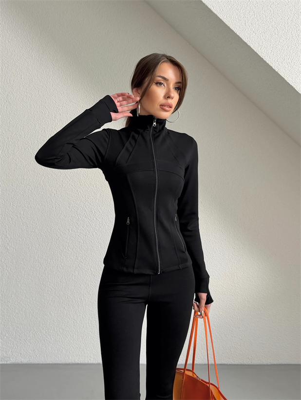 Fermuarlı Taytlı Takım  - Siyah