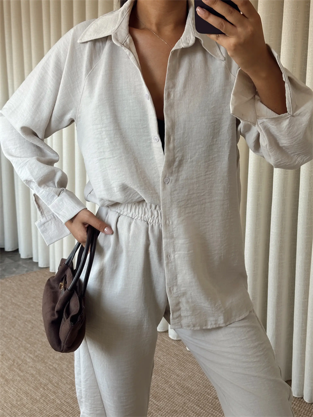 Reglon Kol Gömlek Pantolon Takım  - Taş