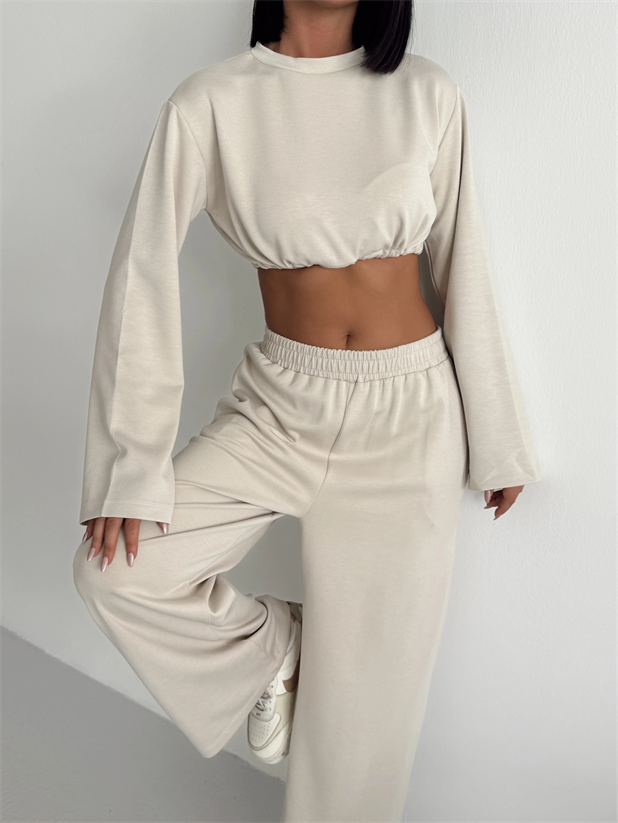 Bağcık Detay İkili Eşofman Takım Taş - Taş