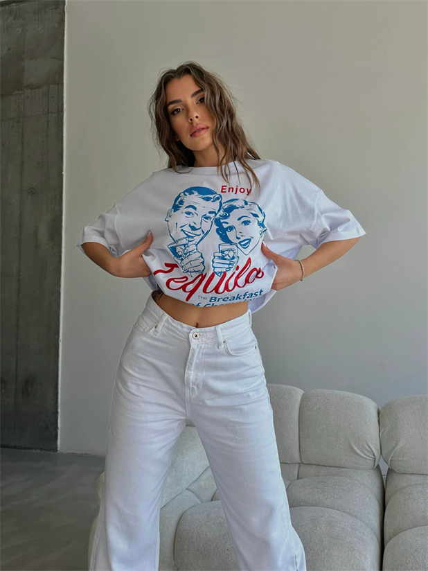 Tequila Baskılı Tshirt Beyaz - Beyaz