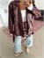 Kemerli Oversize Deri Ceket  - Bordo