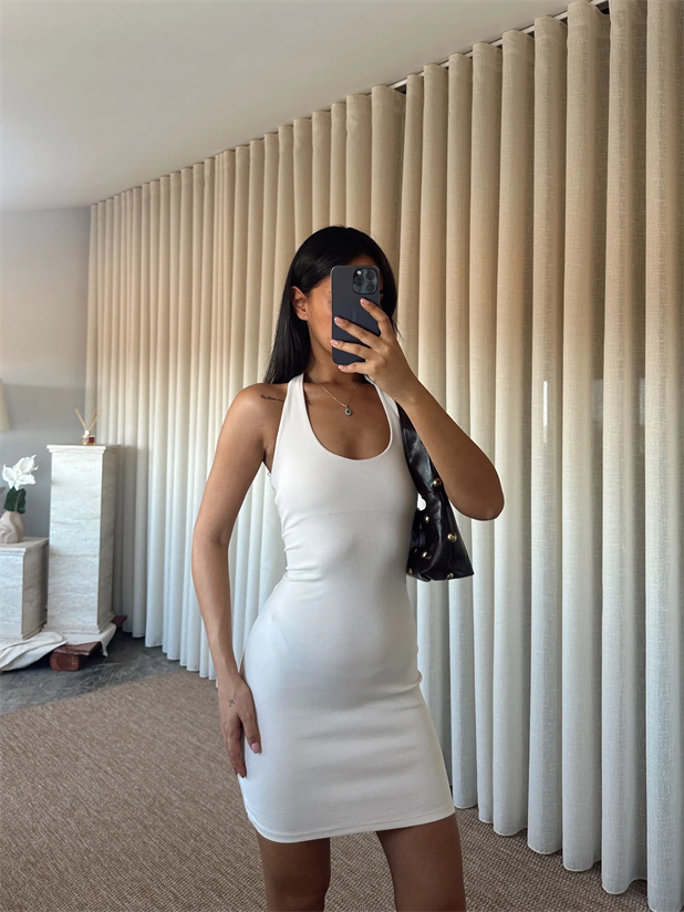 Boyundan Geçmeli Elbise - Bej