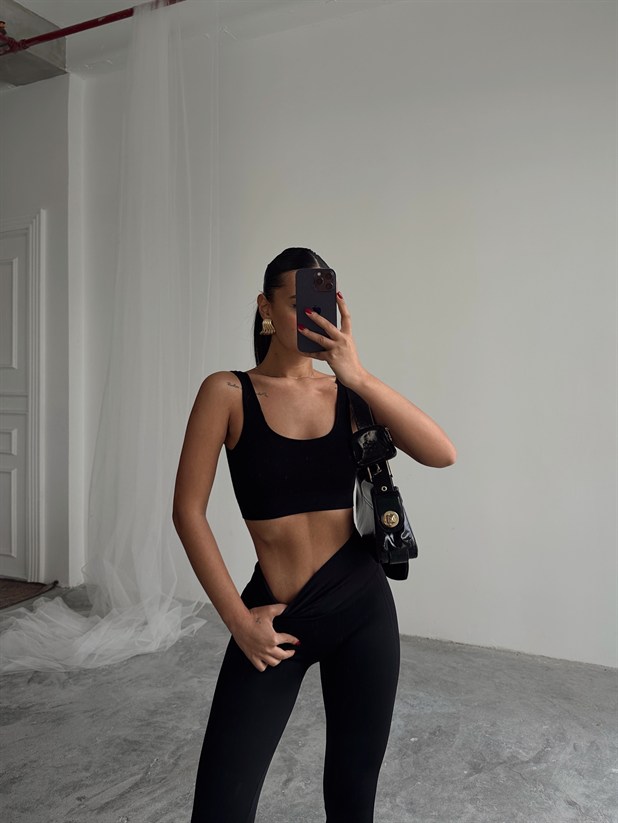 Seamless Fitilli Crop - Siyah