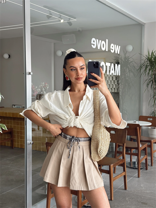 Bel Detay Gabardin Etek - Vizon