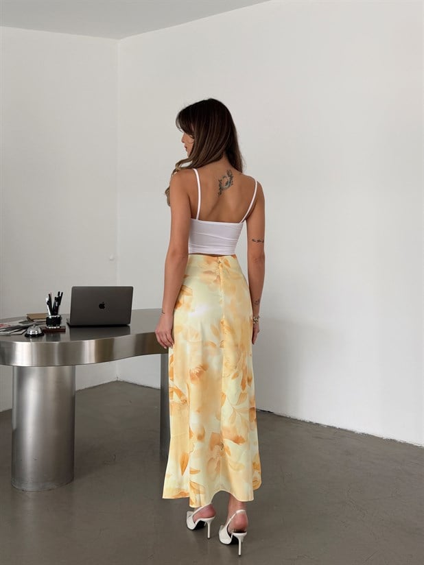 Çiçek Baskılı Çan Etek  - Sarı