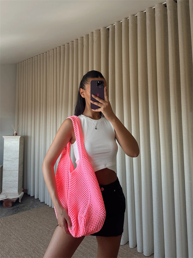 Örgü Çanta - Neon Pembe