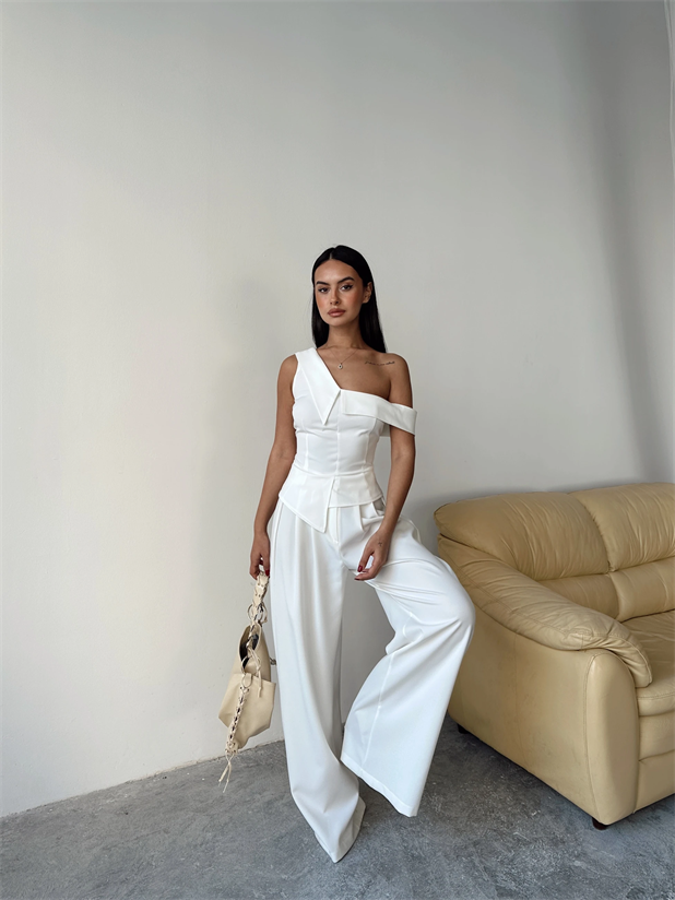 Tek Omuz Büstiyer - Beyaz