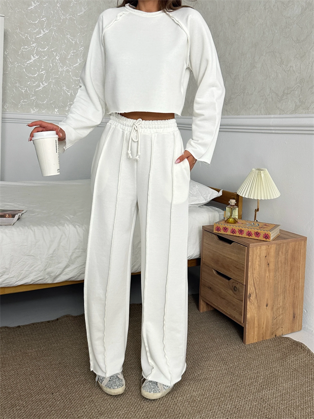 Uzun Kol Ters Dikiş Takım - Beyaz