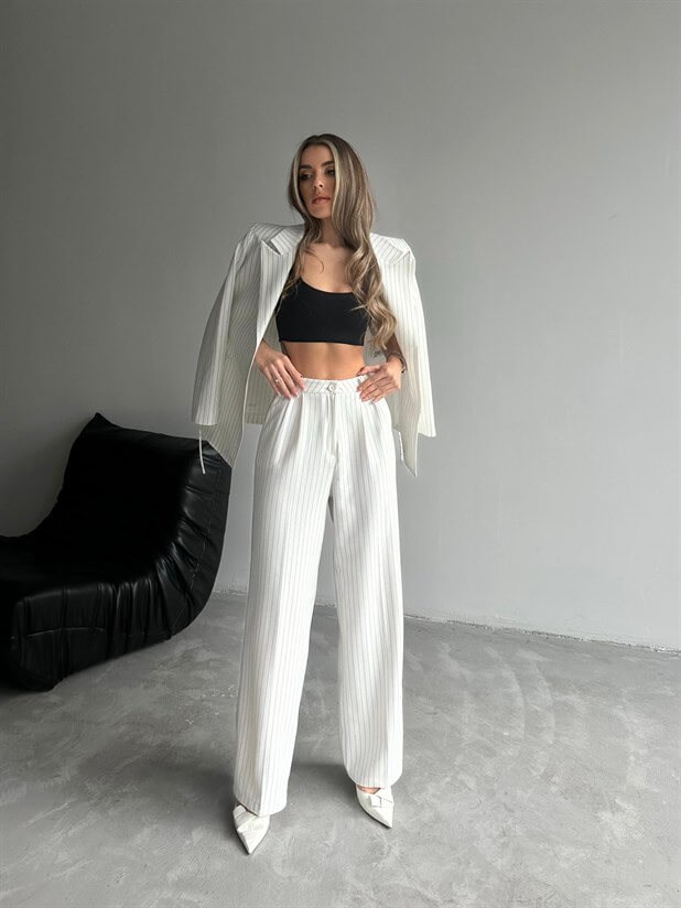 Elicia Line Pileli Palazzo Beyaz - Beyaz