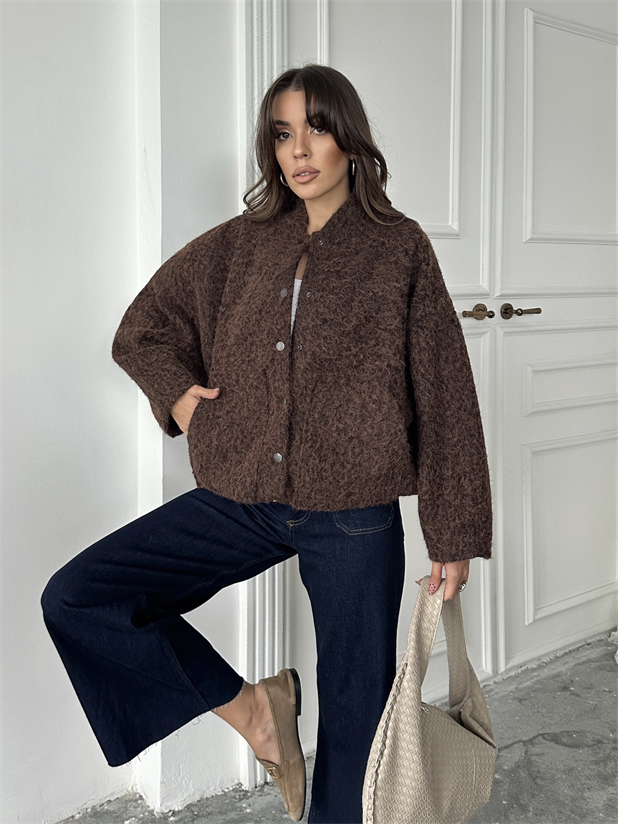 Kırçıllı Kaşe Mont - Kahve