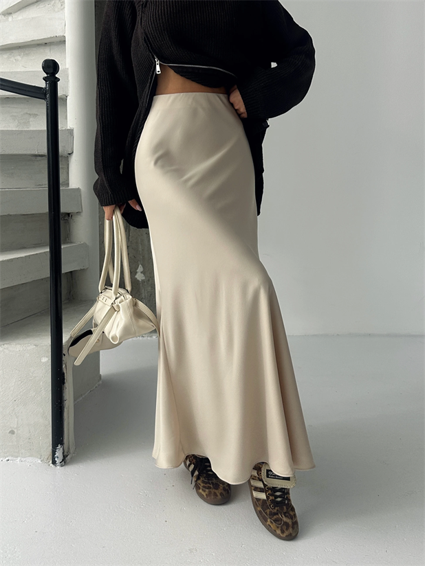 Saten Maxi Boy Etek - Taş