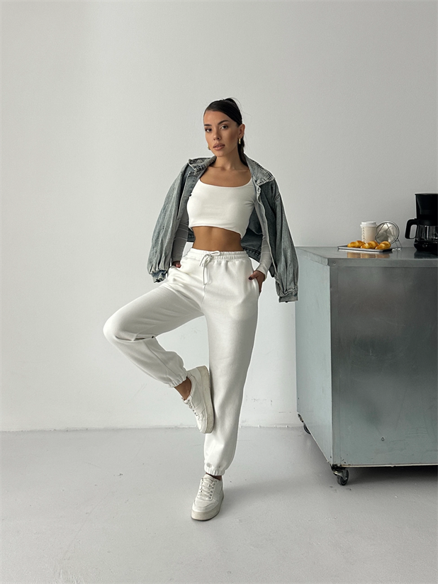 Bel Lastik Jogger Eşofman Beyaz - Beyaz