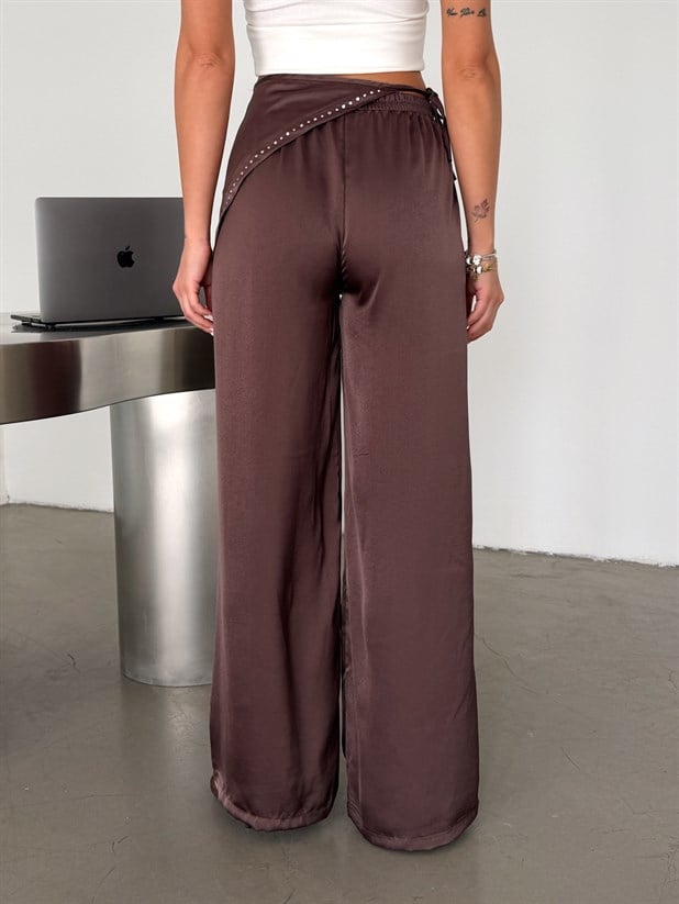 Saten Şallı Jogger Pantolon - Kahve