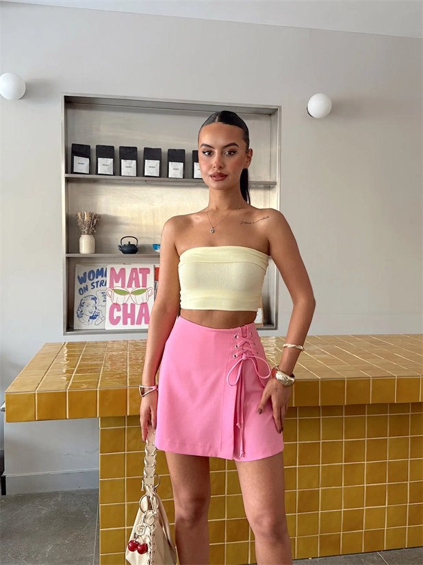 Kuşgözü Detay Şort Etek - Pembe