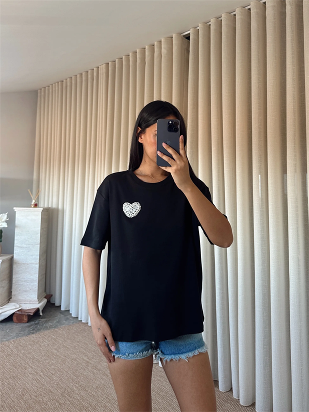 İnci Detay Oversize Basic - Siyah