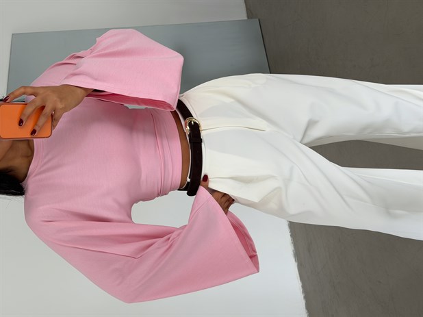 Yarasa Kol Beli Büzgülü Bluz - Pembe