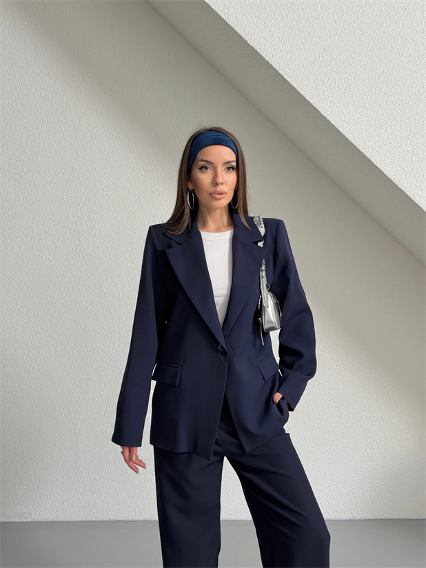 Tek Düğme Ceket-Pantolon Takım  - Lacivert