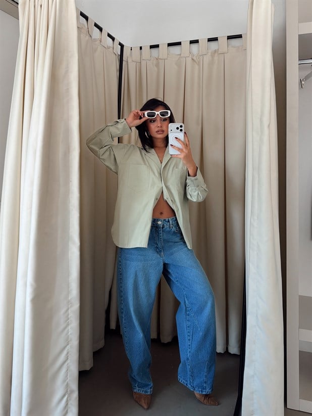 Paça Çift Pensli Boyfriend Jean - Mavi
