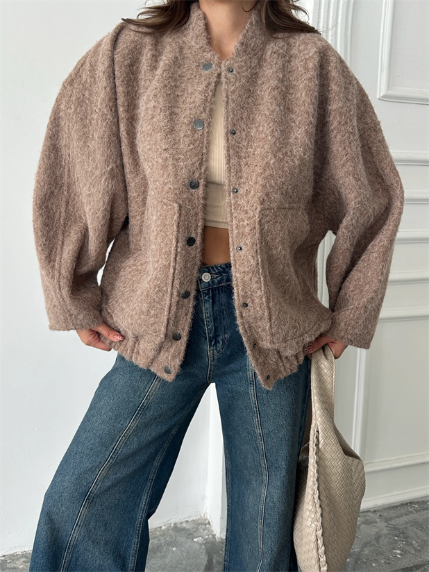 Kırçıllı Kaşe Mont - Vizon