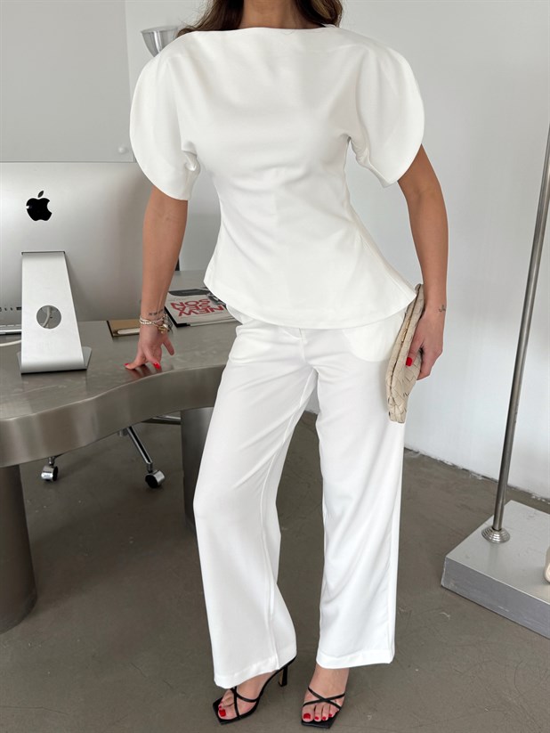 Balon Kol Asimetrik Takım - Beyaz