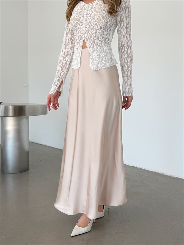 Uzun Krep Saten Etek - Taş