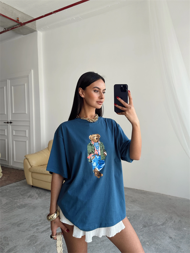 Big Bear Baskı T-shırt - İndigo