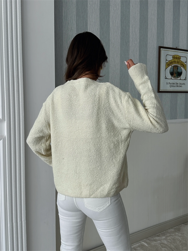 Önden Bağlamalı Triko Hırka  - Ekru