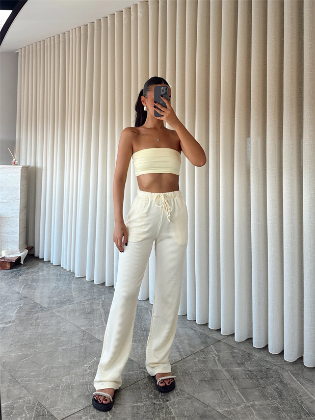 Çizgili Pantolon - Sarı