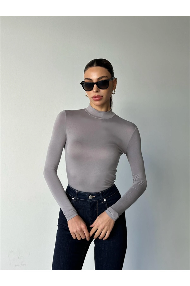 Dik Yaka Balıkçı Bluz Füme - Füme