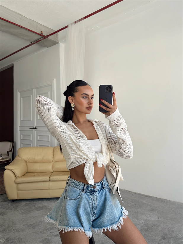 Elena Triko Ajur Hırka Ekru - Ekru