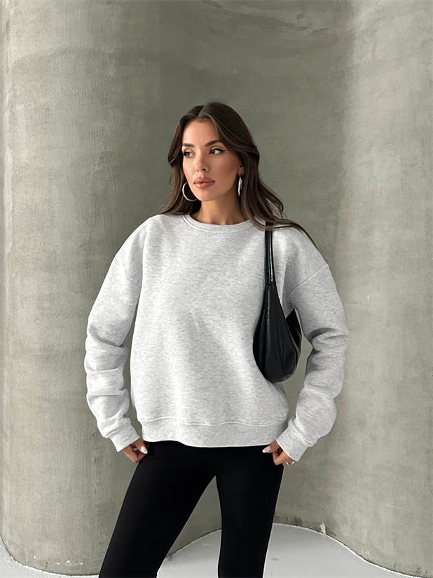Düz Basic Sweatshırt - Gri