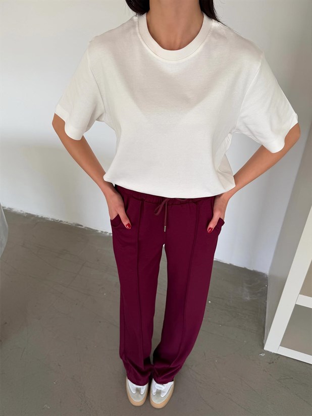 Çımalı Bol Paça Eşofman - Bordo